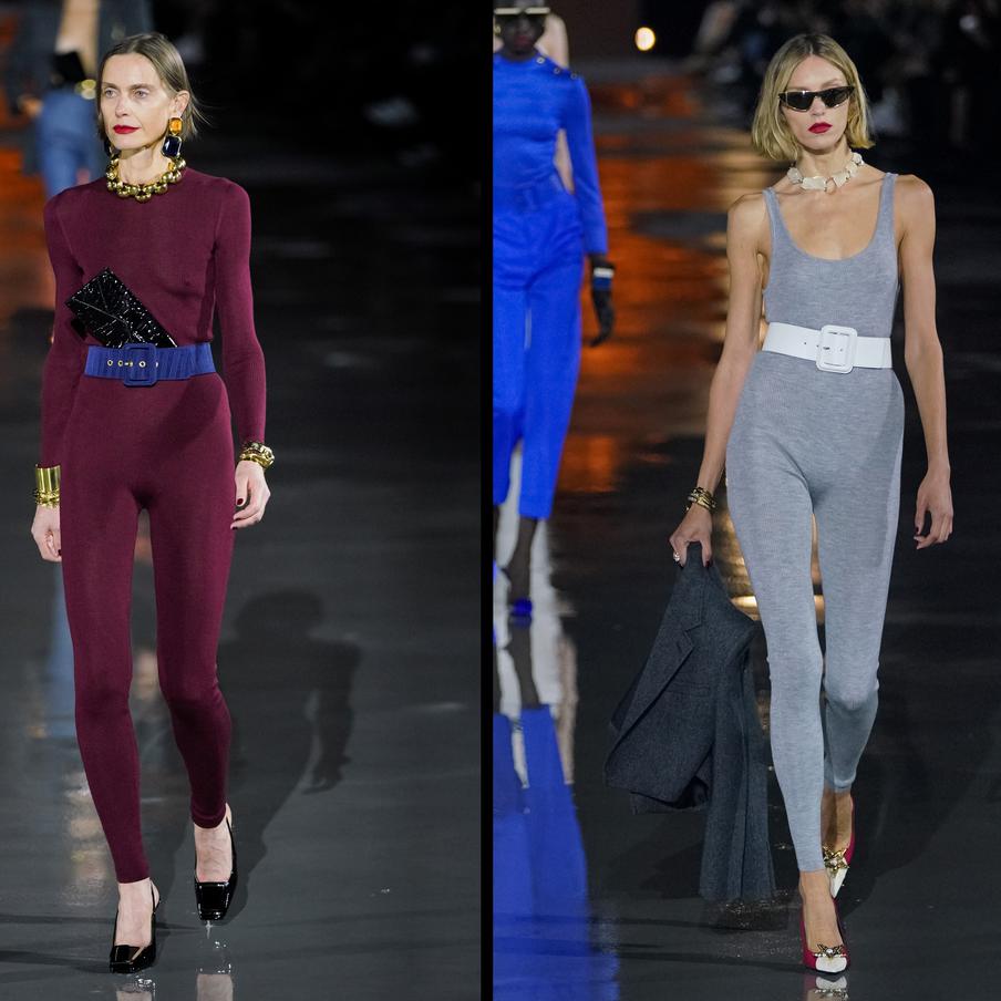 Полуспортивные домашние комбинезоны на показе Saint Laurent.