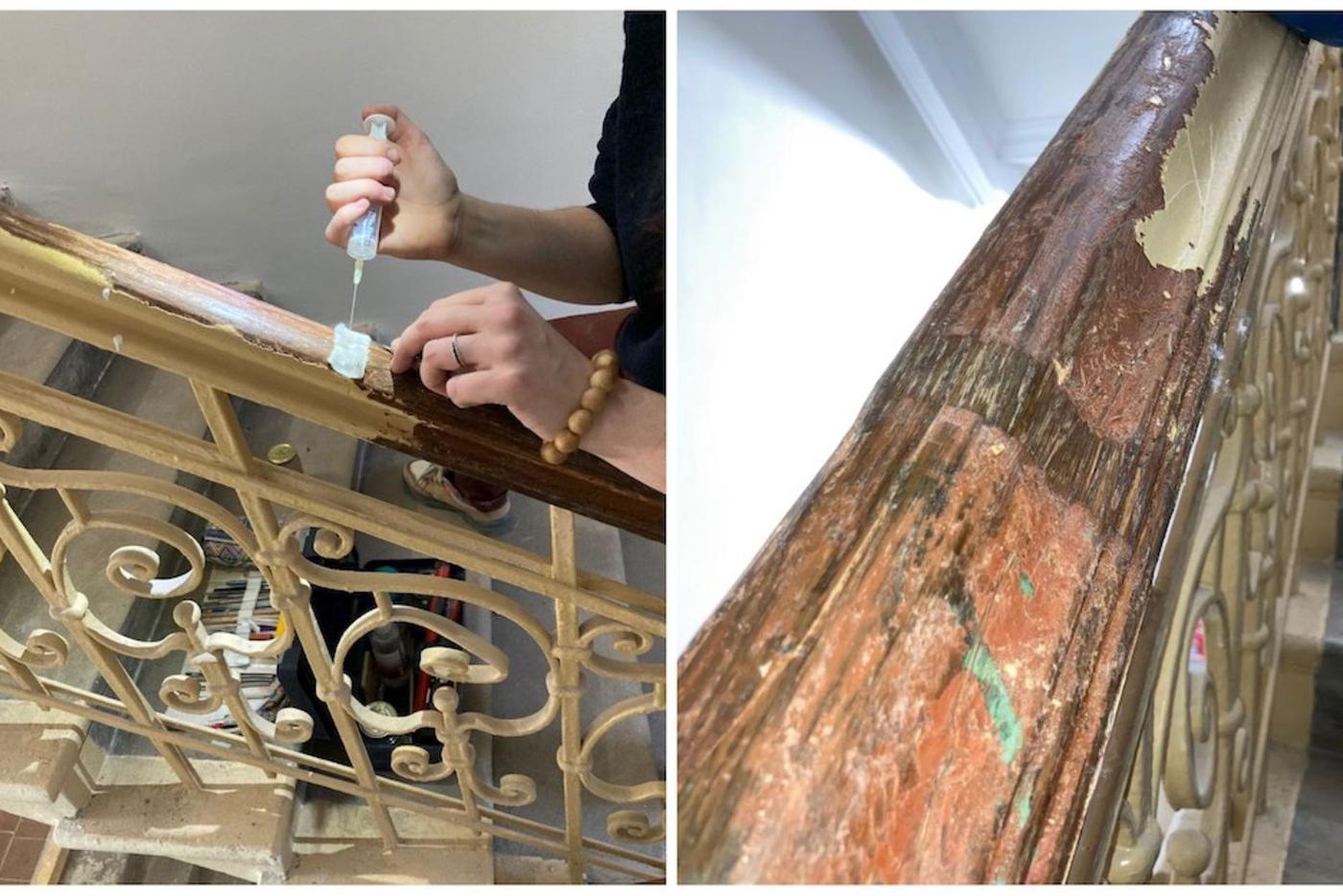 Перила оказались сделаны из текстурного дуба.