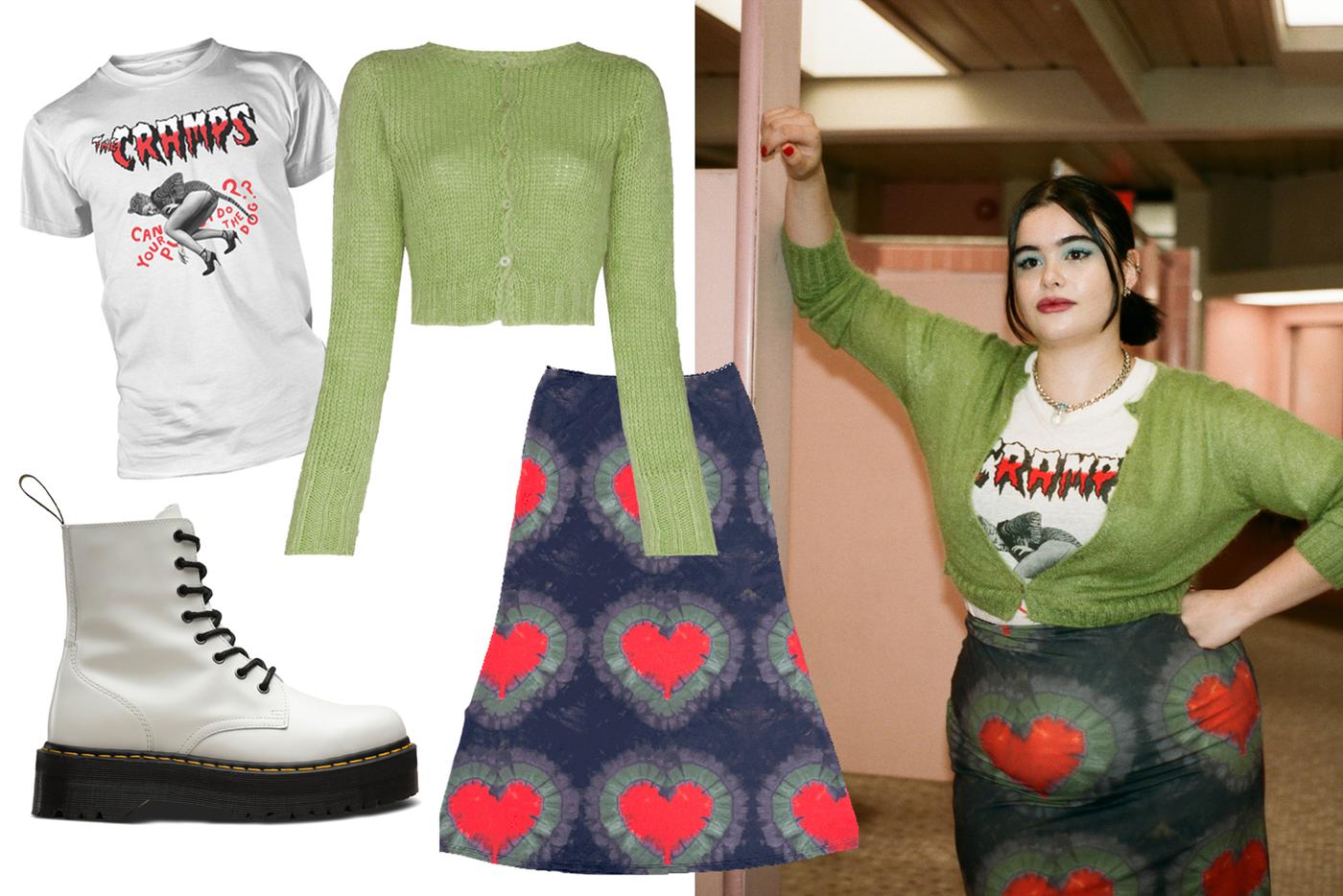 Кардиган Danielle Guizio / Юбка O-mighty / Футболка The Cramps / Ботинки Dr. Martens Jadon.