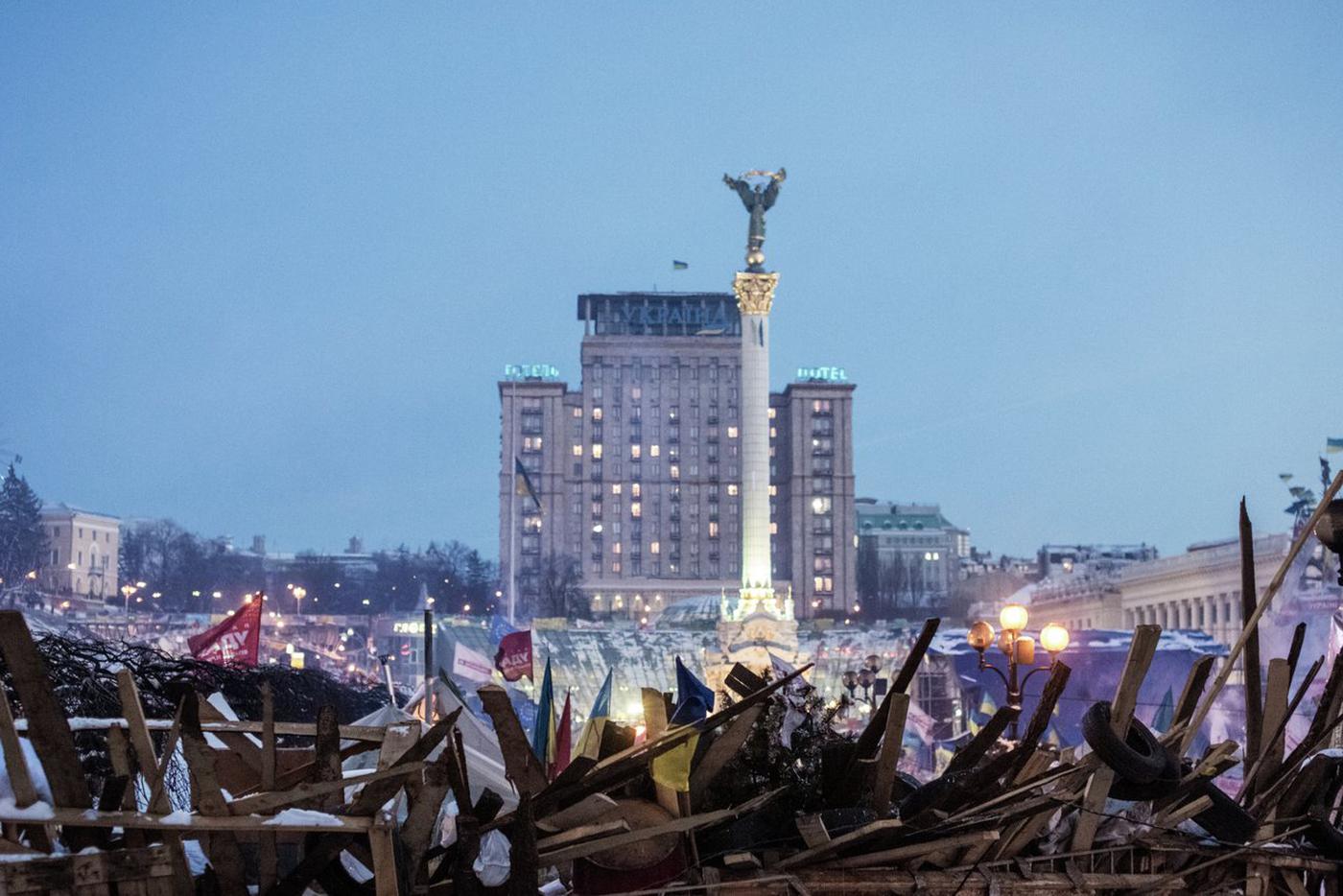 Баррикады на площади Независимости в Киеве, 2014 год.