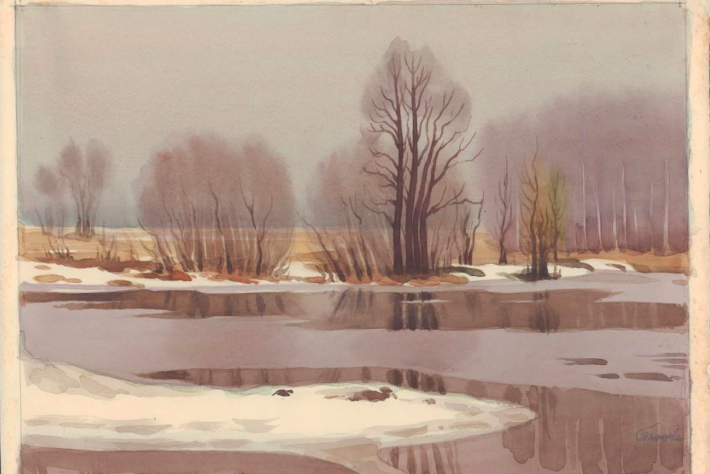 Этюд Весна, половодье. Автор: Балашова Г.А. 1972 г. Из фондов московского Музея космонавтики