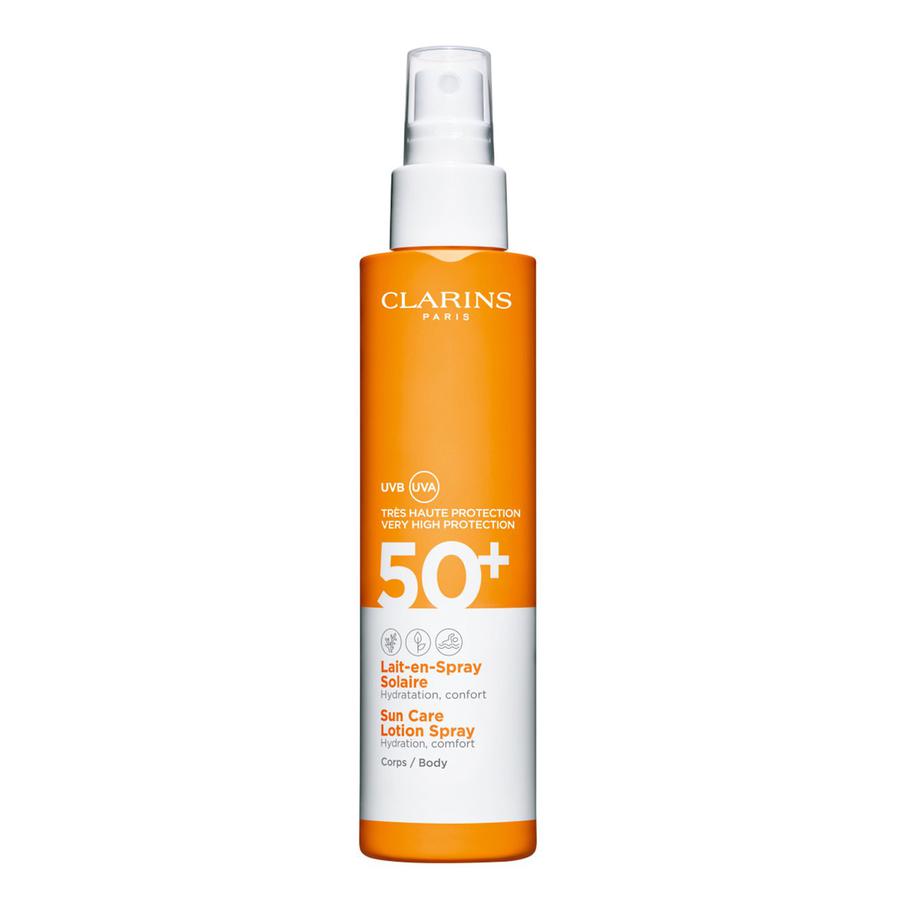 Солнцезащитное молочко-спрей SPF50+ Lait-en-Spray Solaire Corps Clarins.