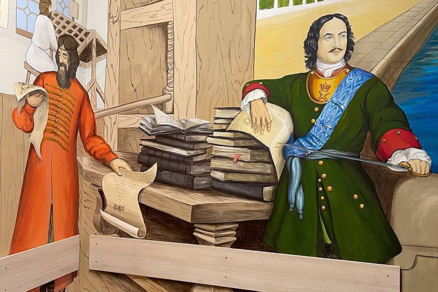 На стенах московской школы плывут осьминоги и кашалоты, а Пётр I строит свой первый корабль