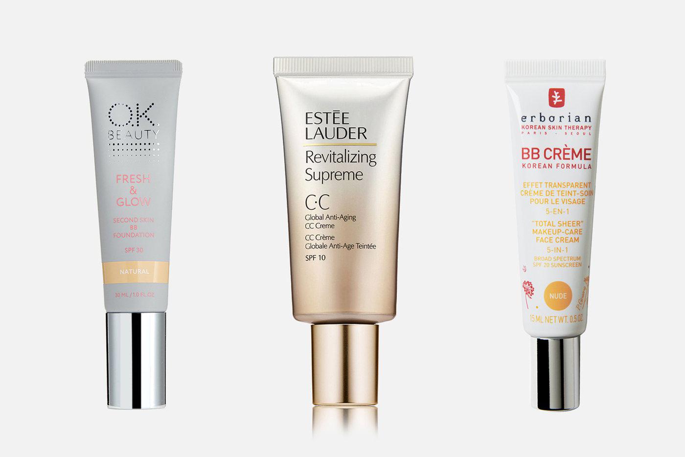 BB-крем с SPF 30 OK BEAUTY Perfecting (1170–1560 руб.) / CC-крем Estee Lauder Revitalizing Supreme CC Creme SPF10 (4140–6900 руб.) / BB-крем Erborian (1533–2191 руб.)