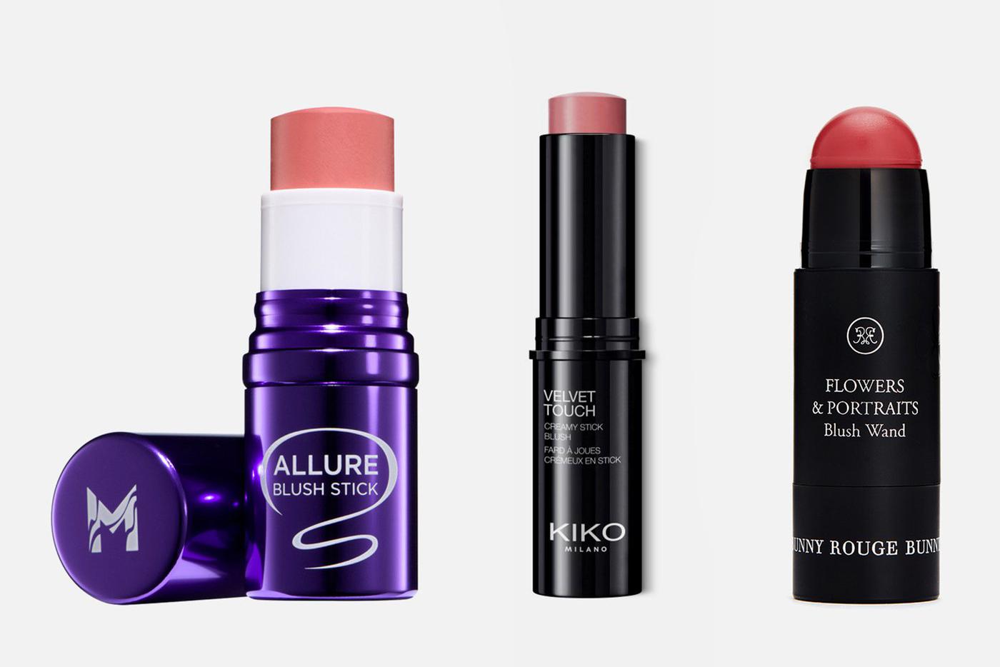 Румяна-стик Manly Pro Allure (1467–1630 руб.) / Румяна-стик Kiko Milano Velvet Touch Creamy Stick Blush (1299 руб.) / Румяна в стике Rouge Bunny Rouge Flowers & Portraits (1777–2370 руб.)