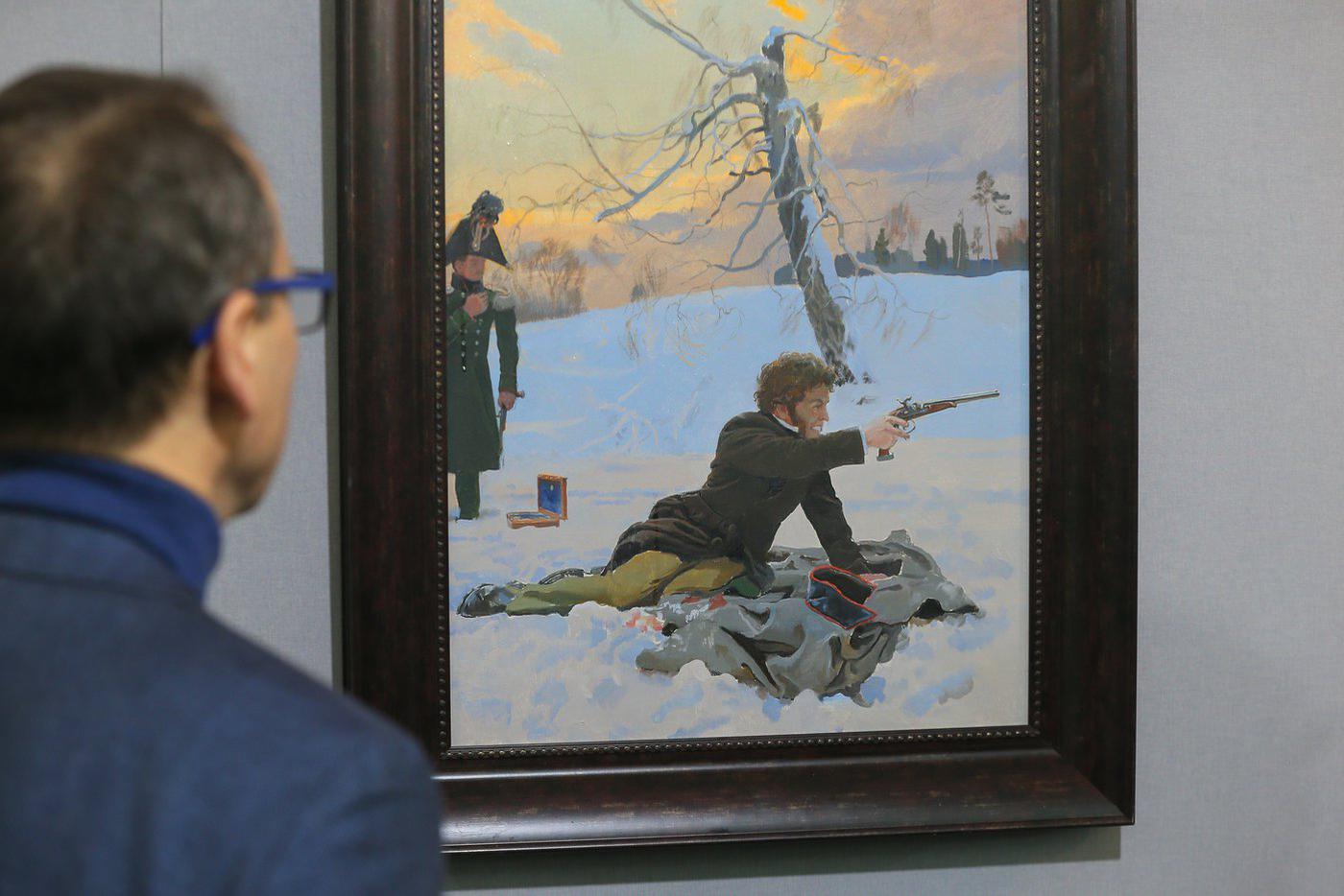 "Браво! – вскрикнул Пушкин и бросил пистолет в сторону". Картина "Выстрел Пушкина".