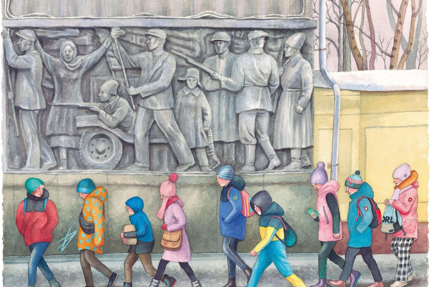 Это место можно угадать по барельефам – у здания Госархива на Большой Пироговской, 17.