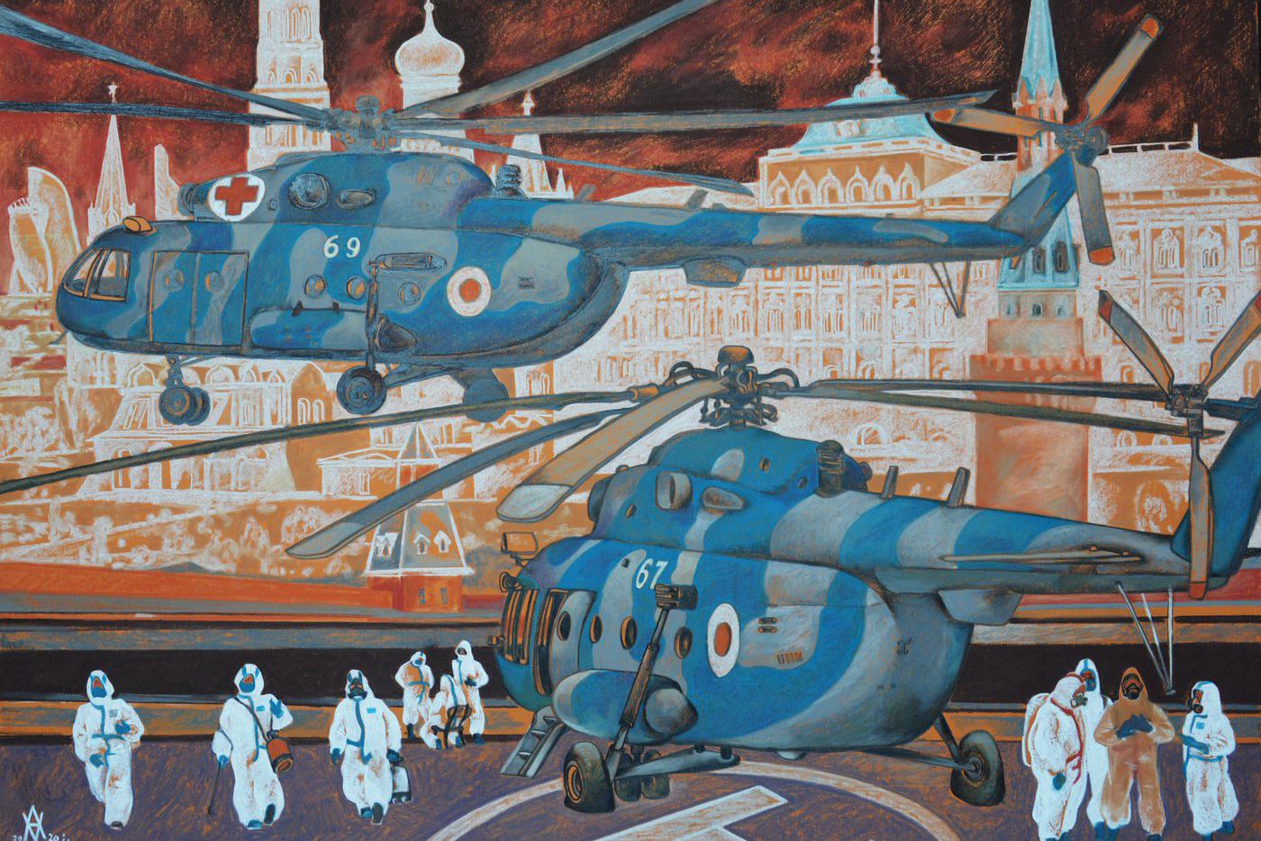 – Никто из нас не ждал такого поворота событий, появления ковида. Свое-образным откликом на сложившуюся ситуацию, на пустые улицы и тревожные выпуски новостей стал мой цикл работ, посвящённых борьбе с COVID-19. Эта – о подвиге врачей, борющихся с неизвестным.