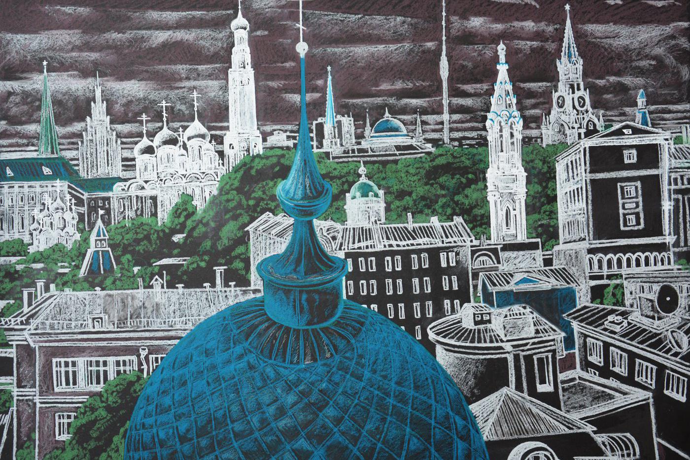 – Во время моего визита в Москву я решил посетить храм Воскресения Христова. Благодаря очень приветливым сотрудникам храма я смог подняться на звонницу, где мне открылся потрясающий вид на близкое моему сердцу здание Исполнительного комитета СНГ и, конечно же, Кремль. Практически на месте я смог закончить весь графический лист.