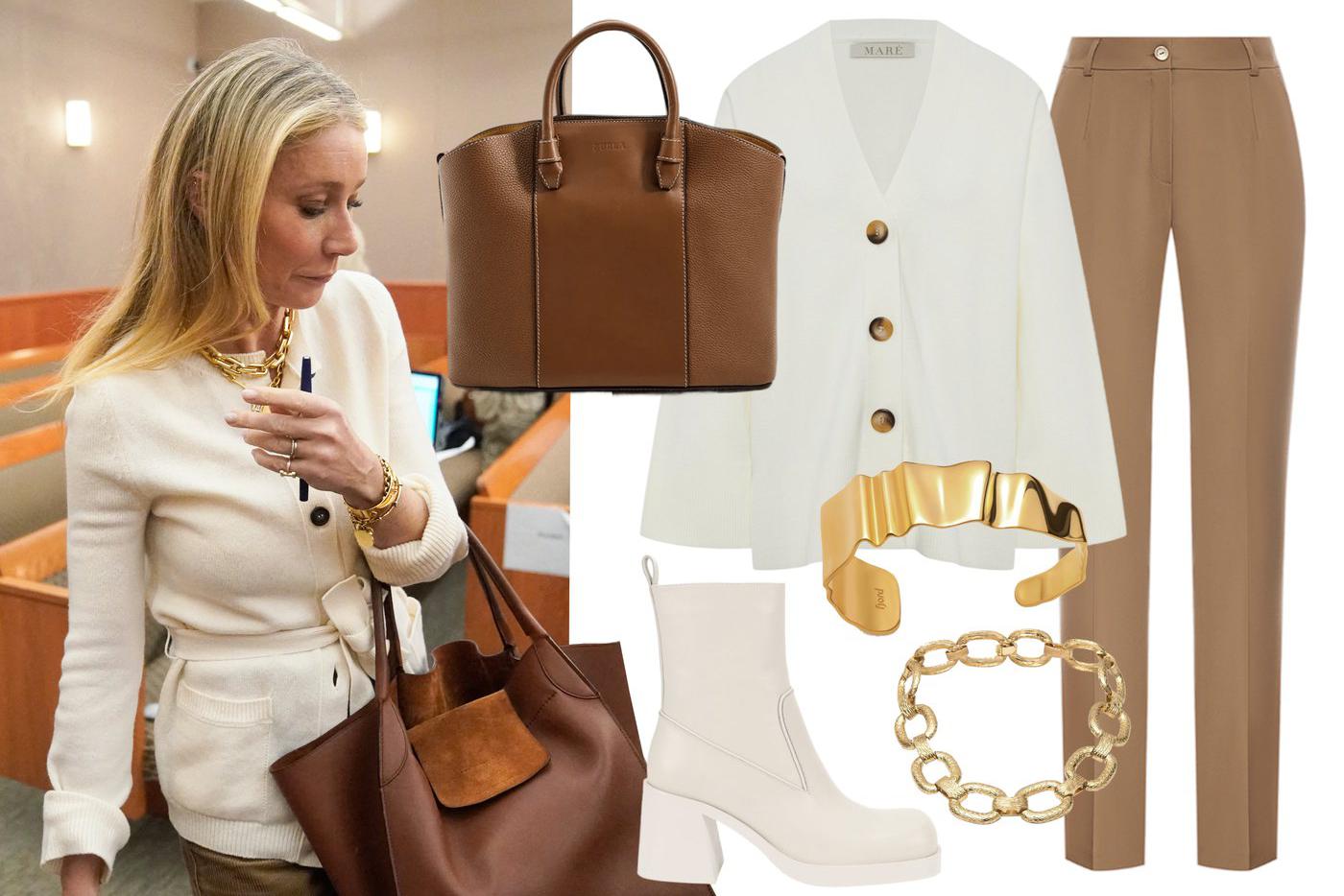 Кардиган Mare (7600 руб.) / Брюки Poche (8890 руб.) / Сумка Furla (36 000 руб.) / Ботильоны Portal (6490 руб.) / Браслет Fjord (22 400 руб.) / Колье Diva (2199 руб.).