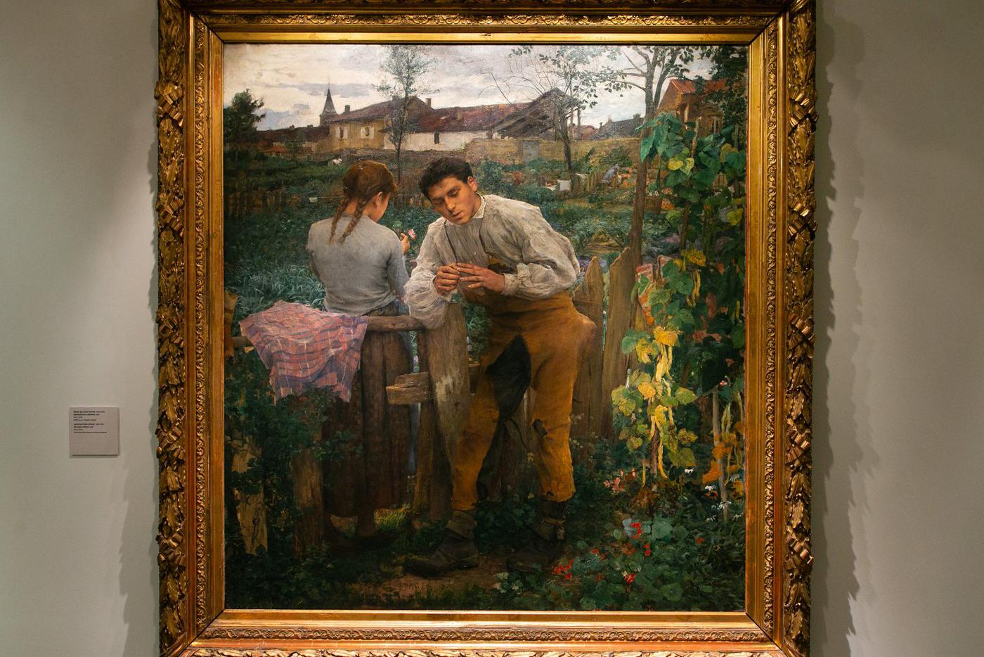 Жюль Бастьен-Лепаж "Деревенская любовь" (1882). Картина была куплена Сергеем Третьяковым. И когда она приехала в Москву, то произвела невероятный фурор! В нашем искусстве не было принято, чтобы личные отношения показывали в формате 2 на 2 метра. Серов говорил, что ходил в Третьяковку каждое воскресенье, чтобы смотреть эту картину... 