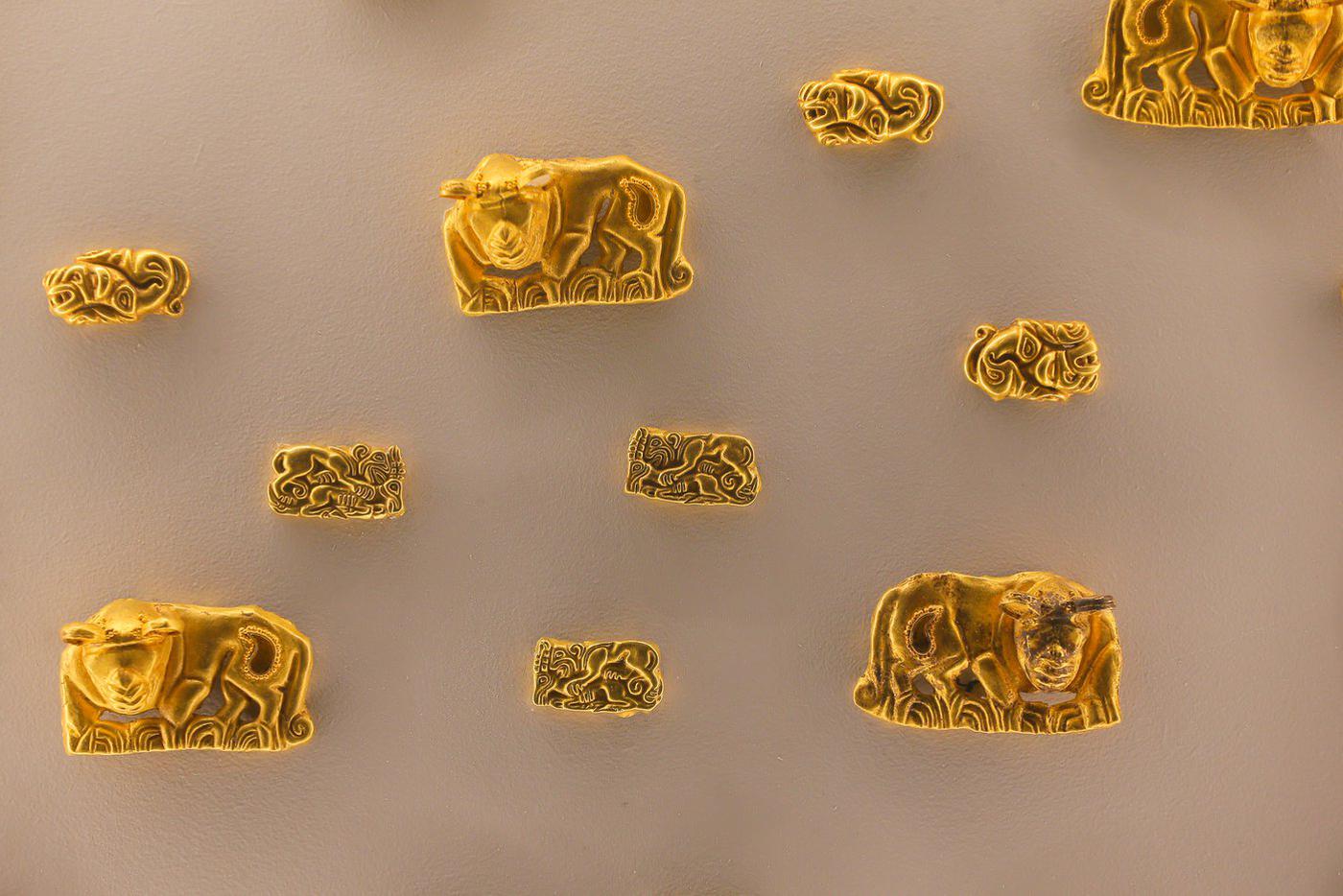 Фигурки из золота в виде силуэтов рода кошачьих служили украшением для погребального покрывала и свидетельствовали о высоком статусе усопшего.