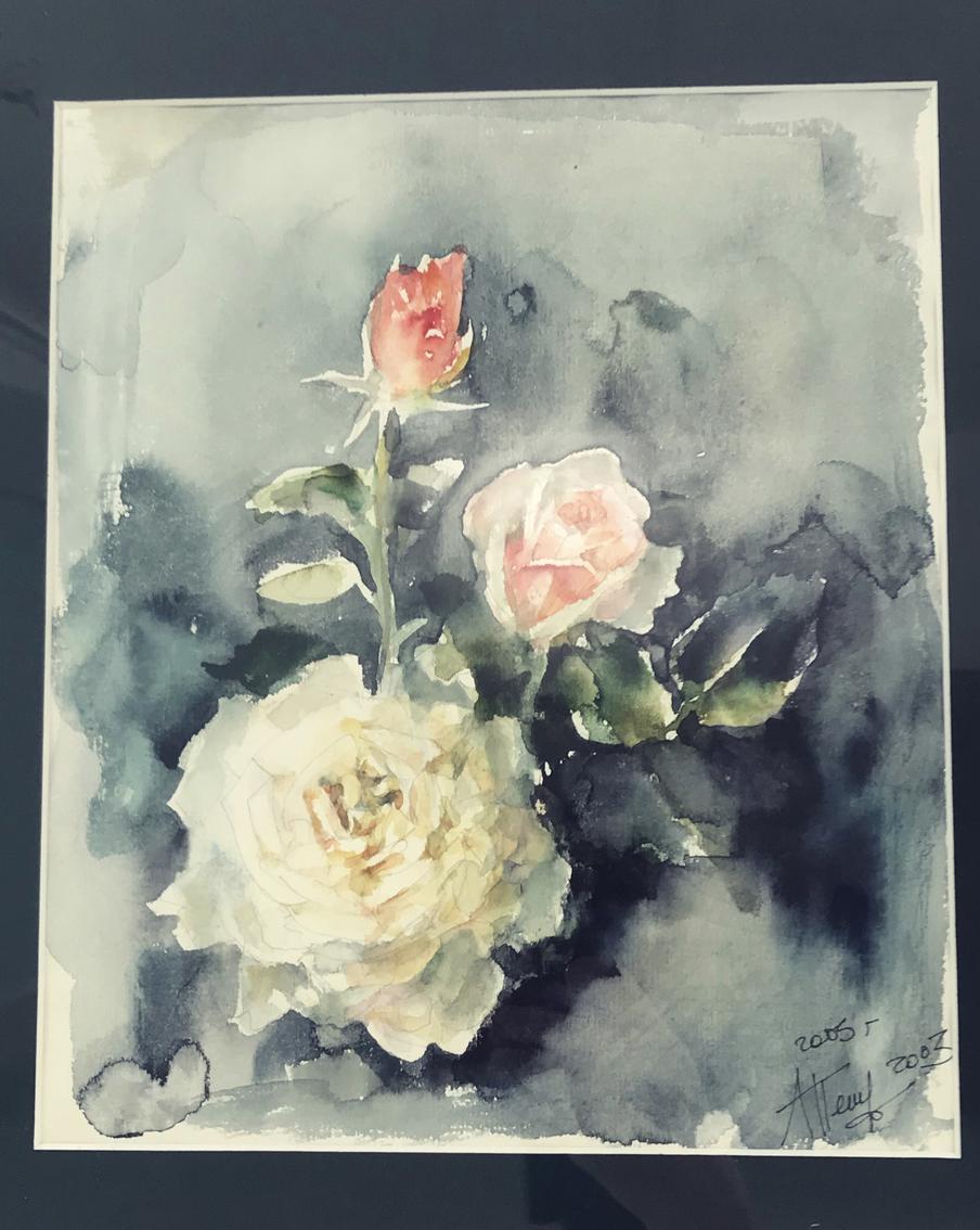 Акварельная работа Людмилы Петрушевской на выставке в Доме творчества в Переделкино.