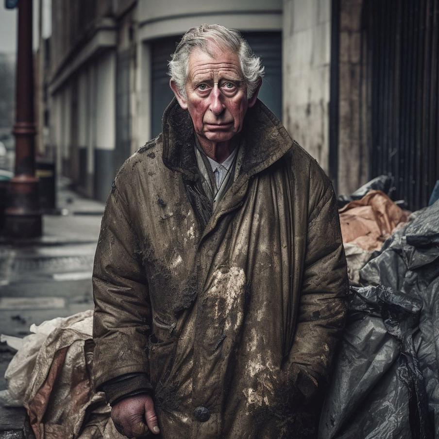 Карл III в образе бездомного.