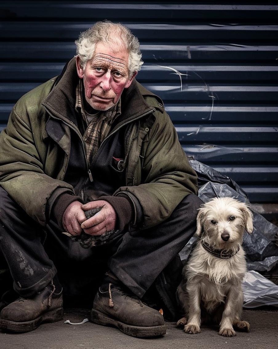 Нейросеть сделала британского короля бедным и бездомным. Британский художник вместе с искусственным интеллектом поселил Карла III на улице