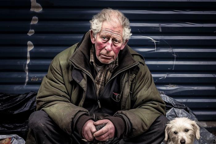 Нейросеть сделала британского короля бедным и бездомным. Британский художник вместе с искусственным интеллектом поселил Карла III на улице