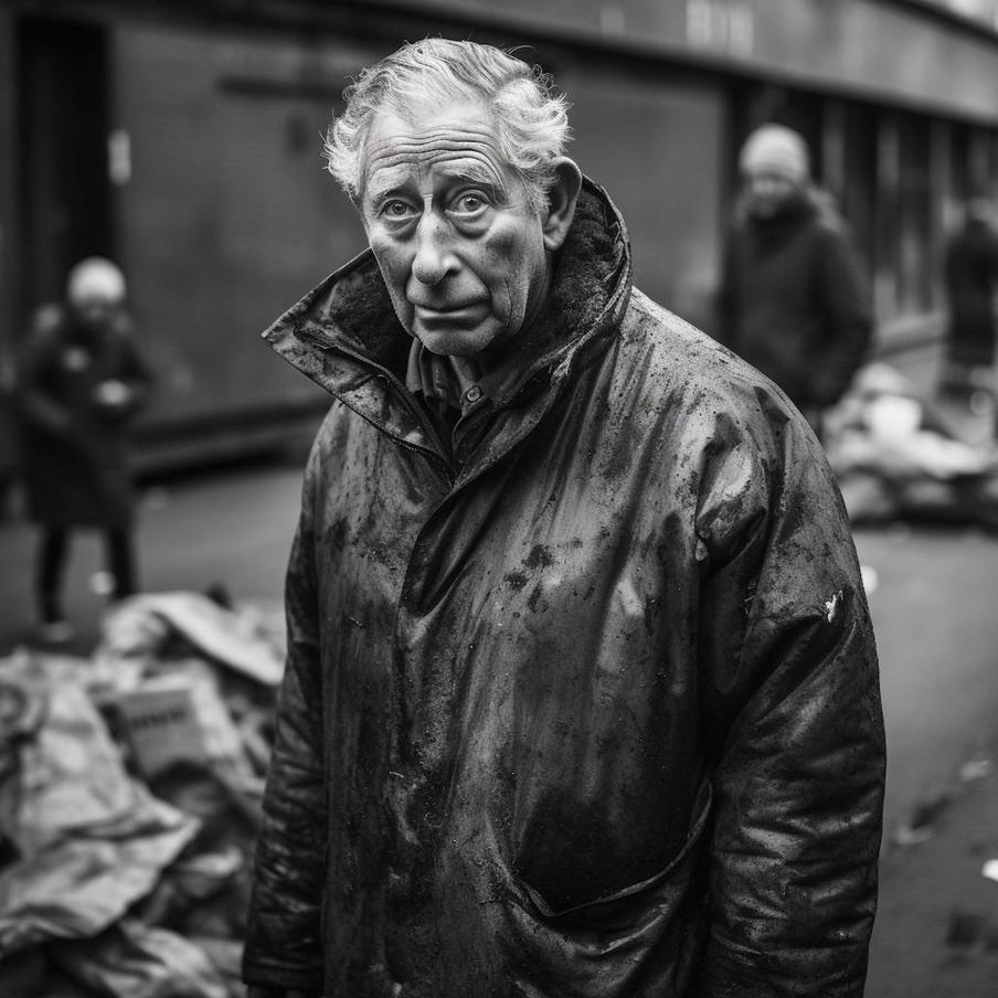 Карл III в образе бездомного.