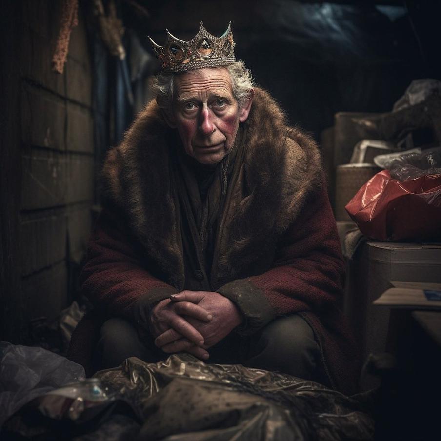 Карл III в образе бездомного.