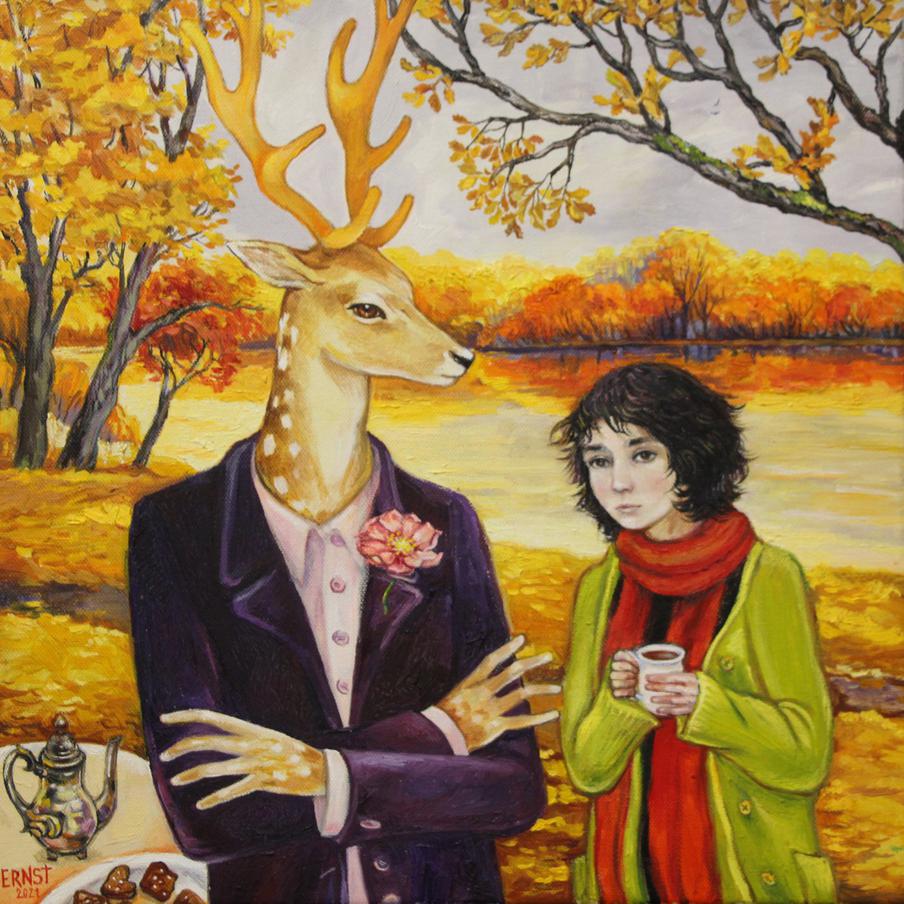 Мария Эрнст, "Осенний кофе", масло, 2021.