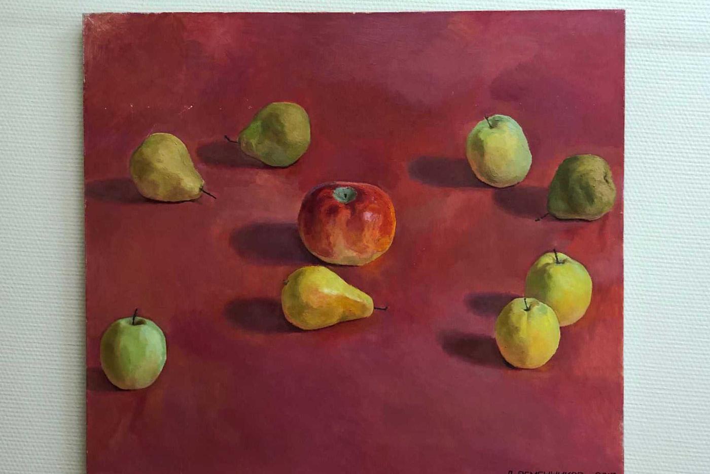 Лев Ременников, "Яблоки и груши", масло, 2017.
