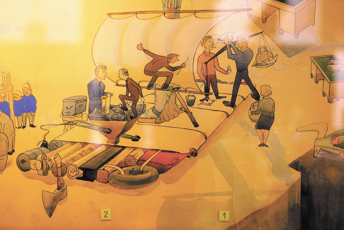 Плот под парусом символизирует постройку лунного комплекса на основе марсианского.