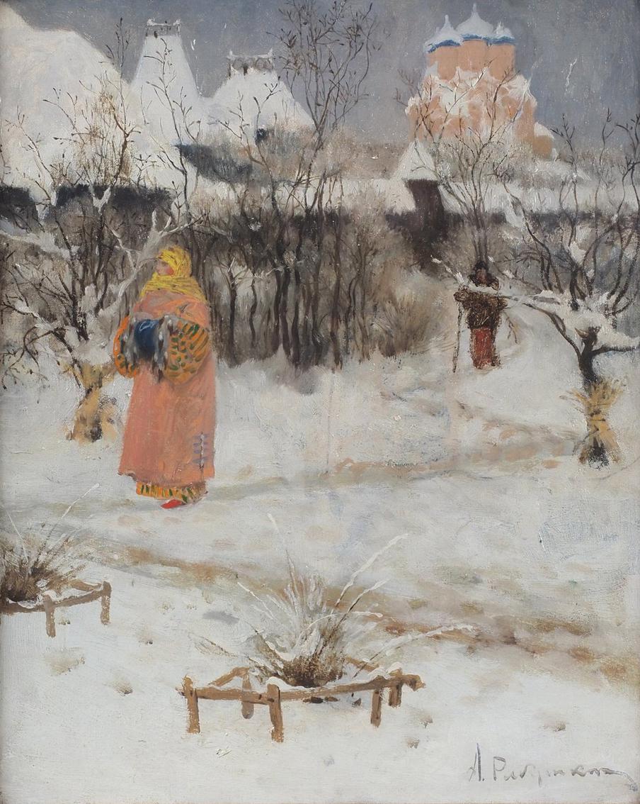 Андрей Рябушкин. Прогулка боярышни (вариант повторения акварели "Выход боярышни с няньками в сад", 1893 год, ГТГ). 1893©Государственное музейное объединение "Художественная культура Русского Севера"