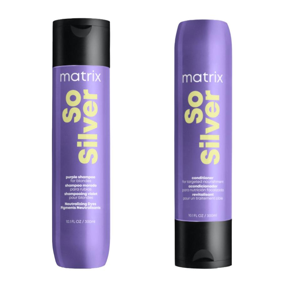 Шампунь и кондиционер для нейтрализации желтизны светлых и седых волос MATRIX So Silver (1151 уб.)