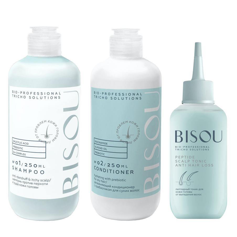 Шампунь, кондиционер и пептидный тоник от выпадения волос BISOU Tricho Solutions (1837 руб.)