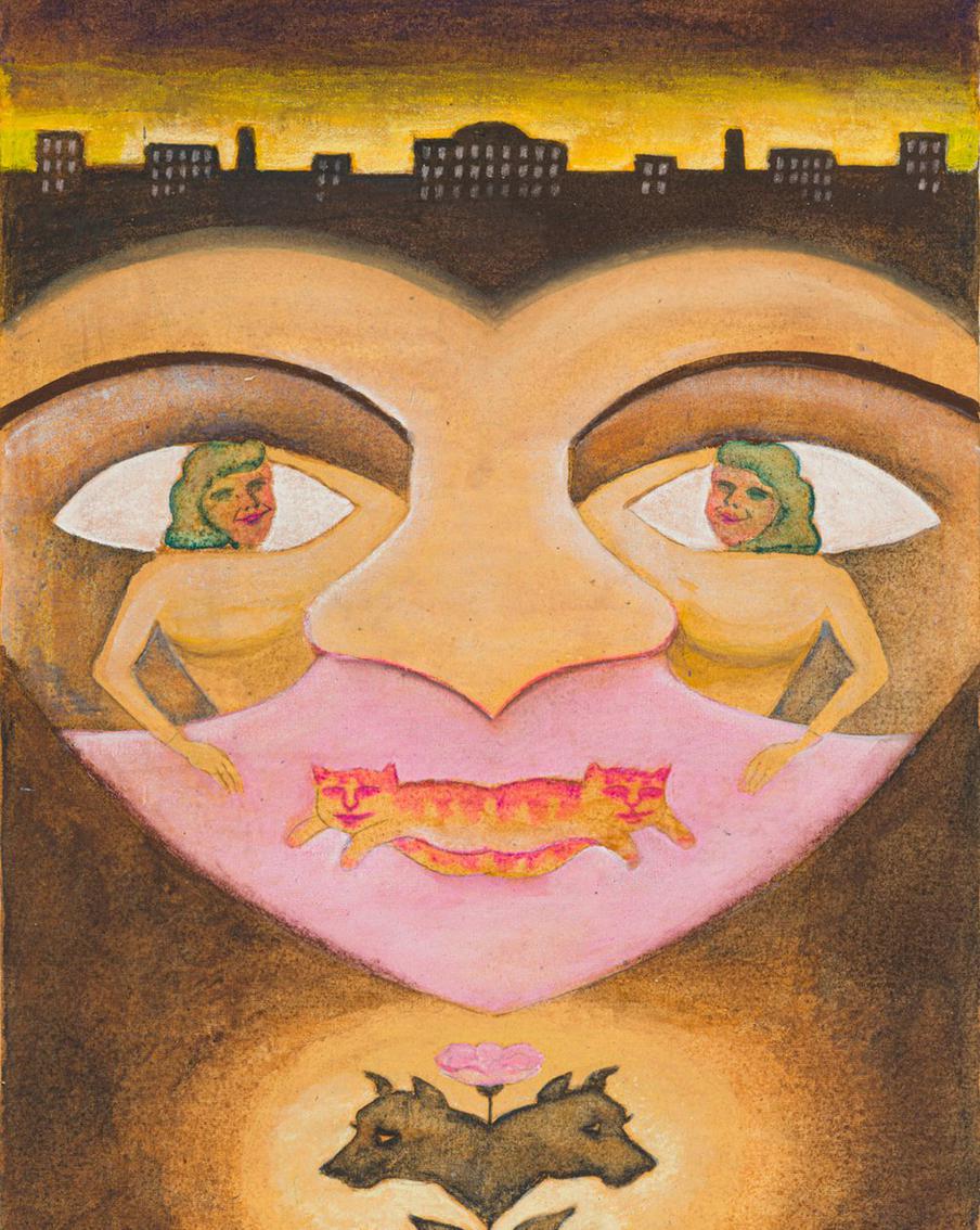 "Розовый шпигель". Серия "Шпигель", 2010 год.Клеёнка, акрил, акварель, карандаш.