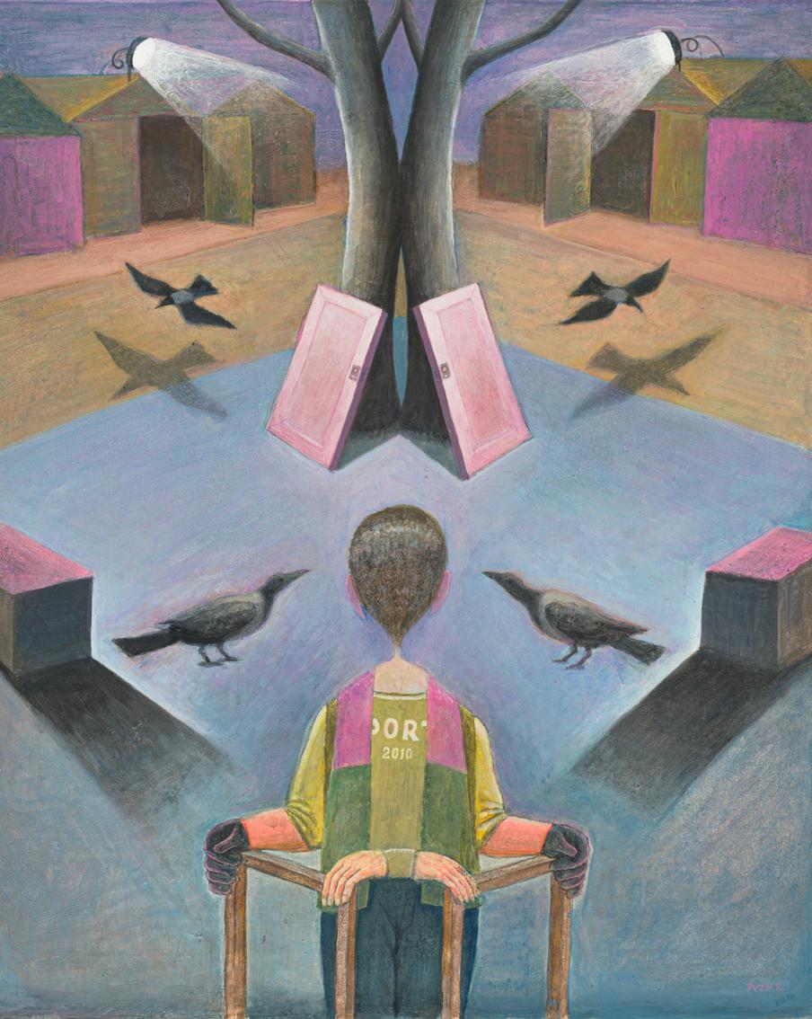 "Художник во дворе". Серия "Шпигель", 2010 год.Клеёнка, акрил.