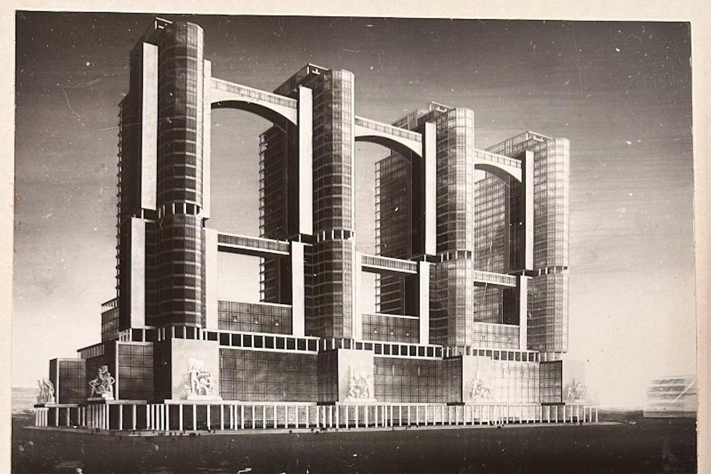 Конкурсный проект здания Наркомтяжпрома на Красной площади Архитекторы: В. А и А. А. Веснины. 1934 г. 