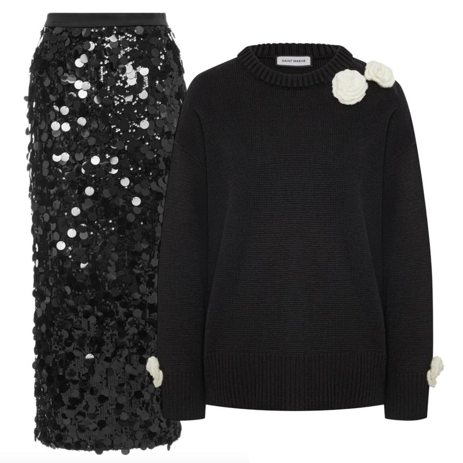 Юбка Marina Budnik (17 000 руб.) / свитер Saint Maeve (14 900 руб.)