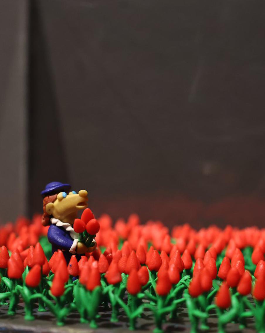 Пластилиновый романтик проложил тропу к тюльпанам