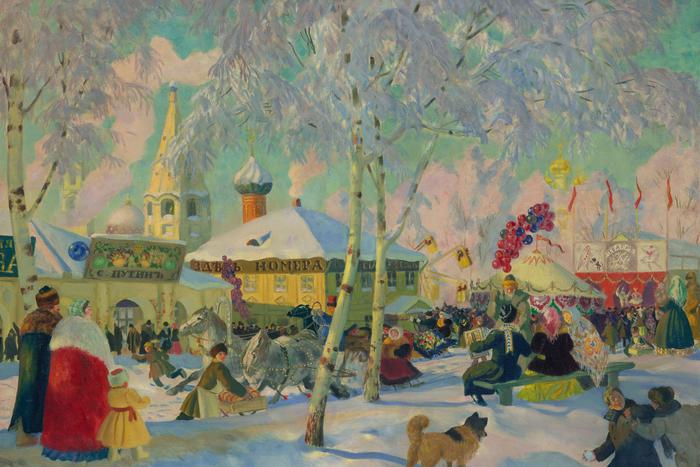 Готовимся к широкой Масленице, изучая праздничные балаганы на картинах Бориса Кустодиева