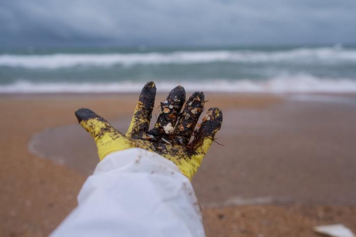 На пляже в Анапе были обнаружены новые выбросы мазута из Чёрного моря