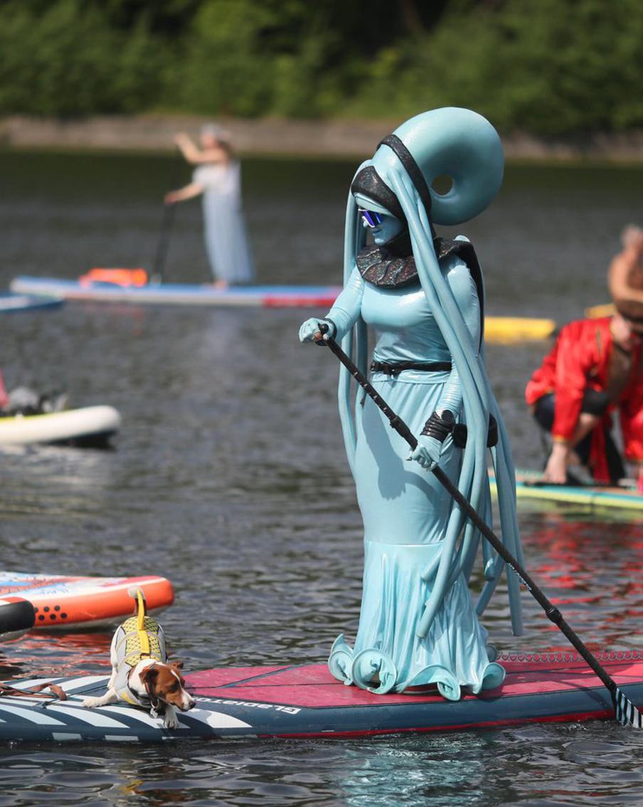 Костюмированная сап-регата прошла в Москве: Серебряный Бор наводнили зайцы, свинки и инопланетные существа
