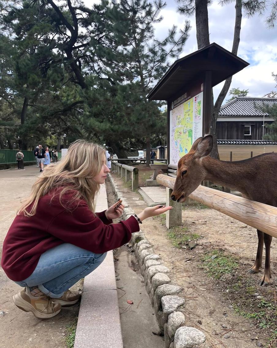 Кормление оленей крекерами.