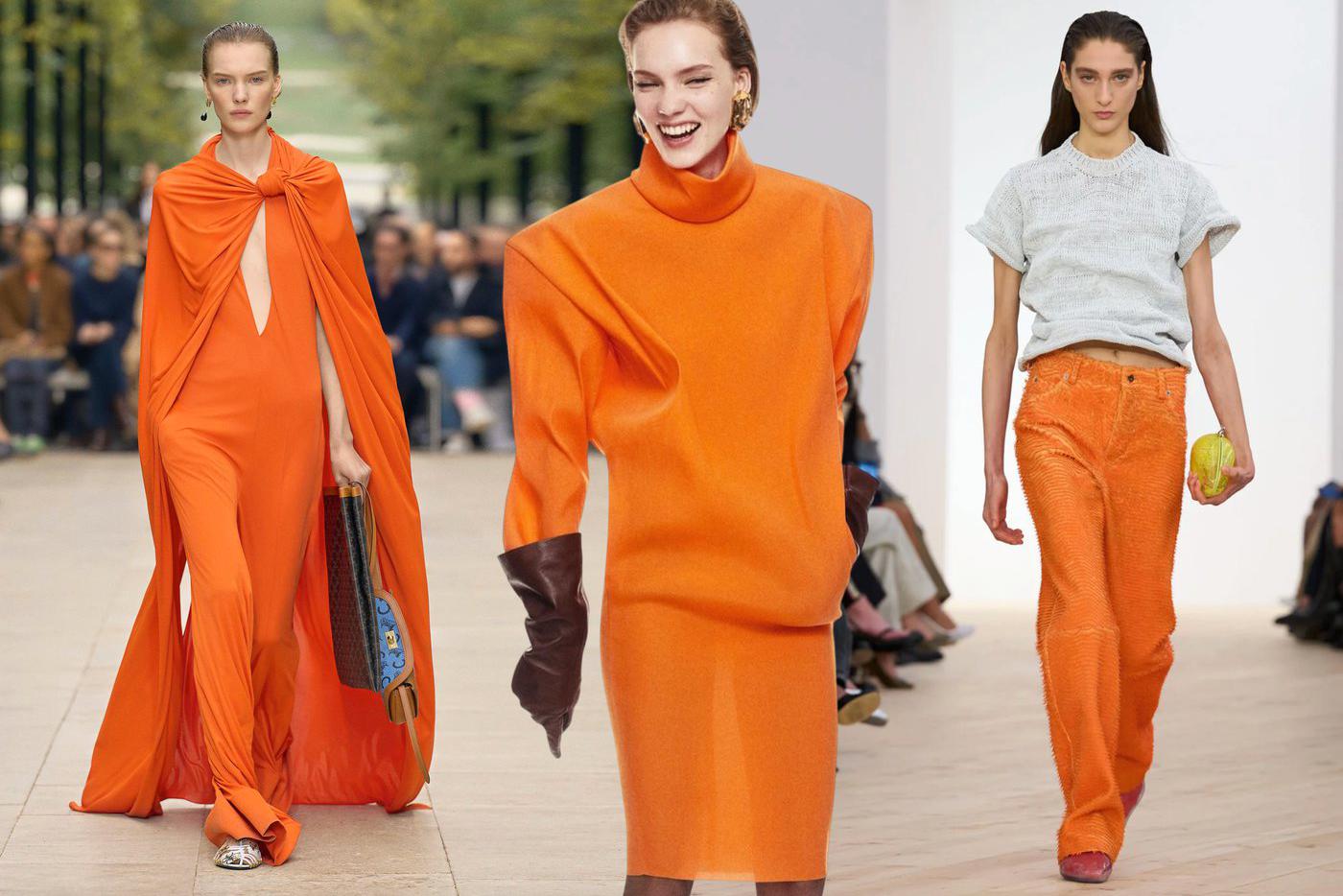 Оранжевый цвет в коллекциях Celine, Saint Laurent и Loewe.