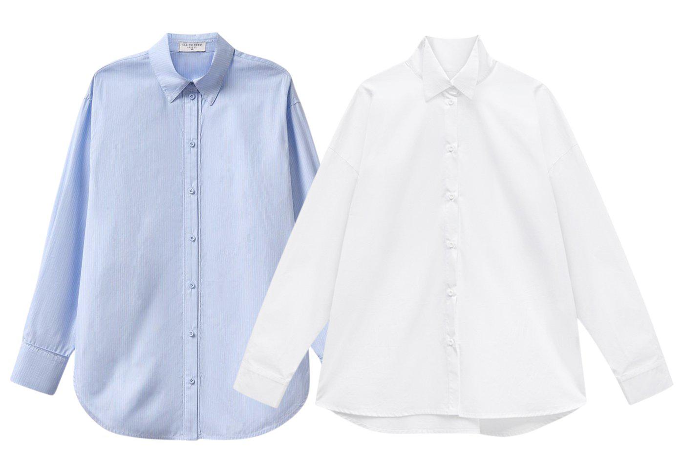 Рубашка голубая All We Need (10 990 ₽) / рубашка белая GATE31 (12 990 ₽)