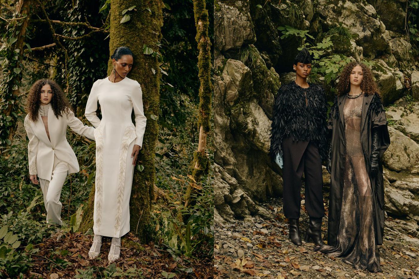 В коллекцию вошли костюмы, платья, пальто, шубы, блузы и жилеты, включая модели с архитектурными объёмными рукавами.