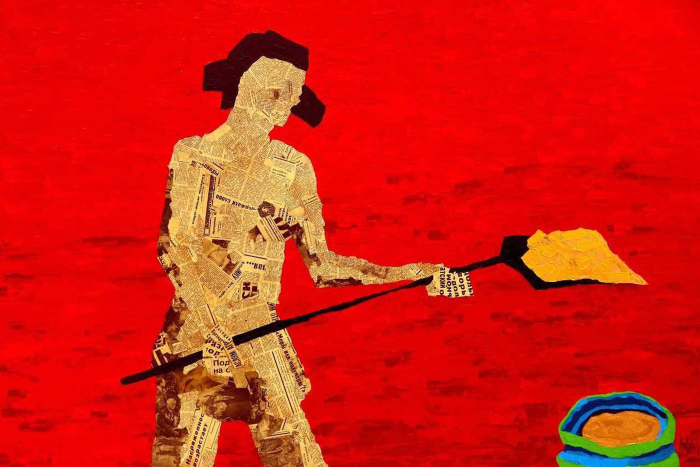 Павел Ляхов создал серию картин, используя аппликации из советских и немецких газет 30–40-х годов XX века.