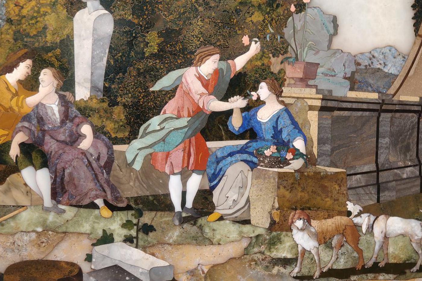 Фрагмент флорентийской мозаики "Осязание и обоняние" на выставке.