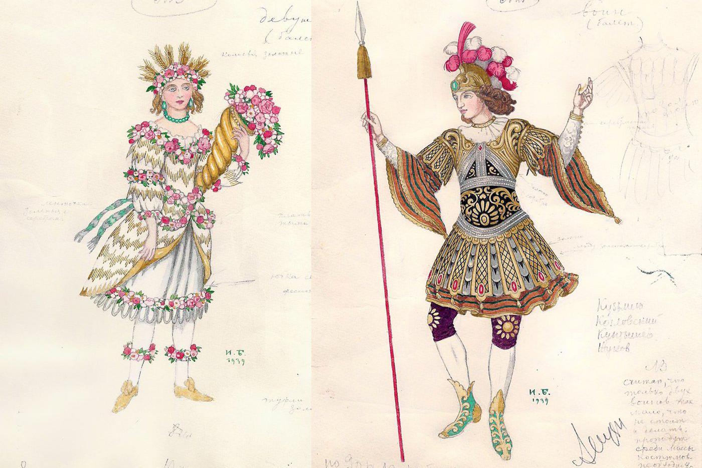 Эскизы Ивана Билибинак спектаклю "Суворов".