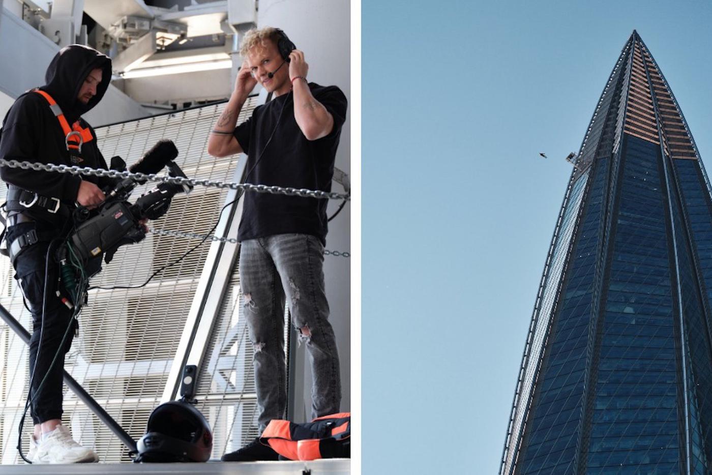 Подготовка к прыжку с "Лахта-центра" и сам прыжок.