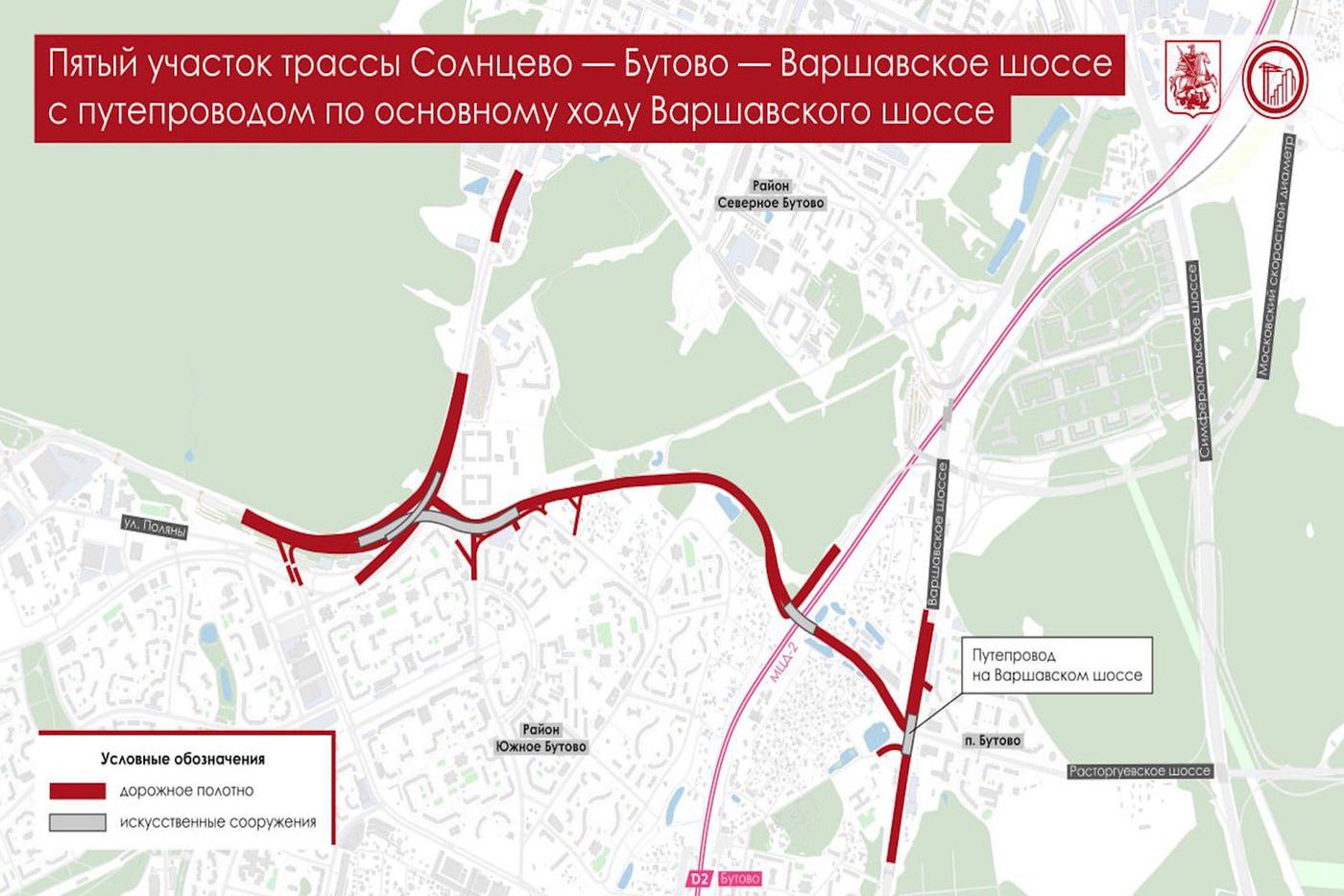 Пятый участок трассы Солнцево – Бутово – Варшавское шоссе на карте.