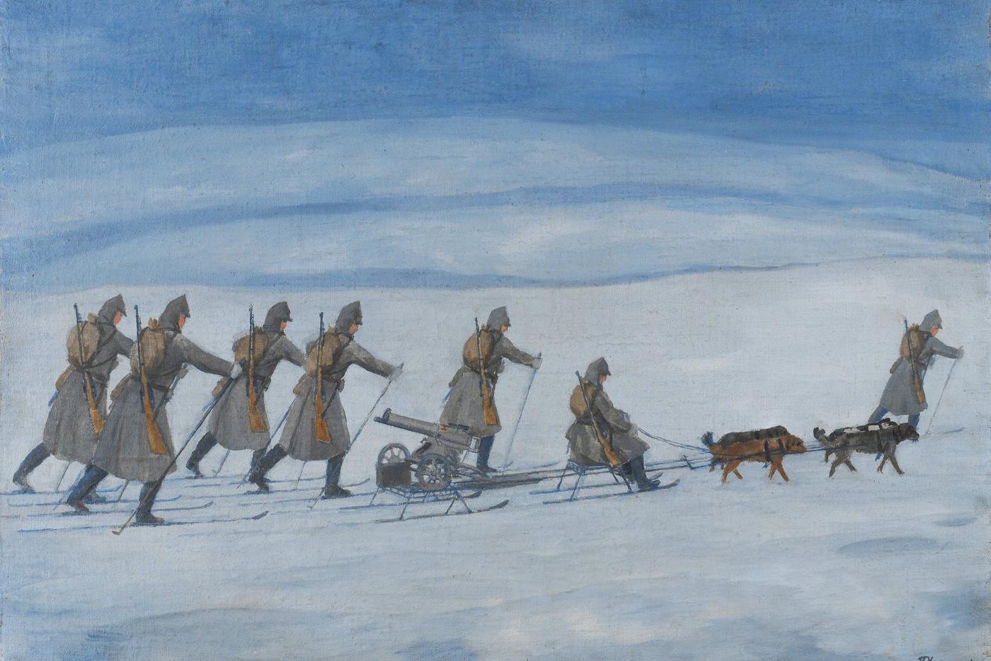 Пётр Уткин. Красноармейцы-лыжники. 1931 г. Саратовский государственный художественный музей имени А. Н. Радищева.