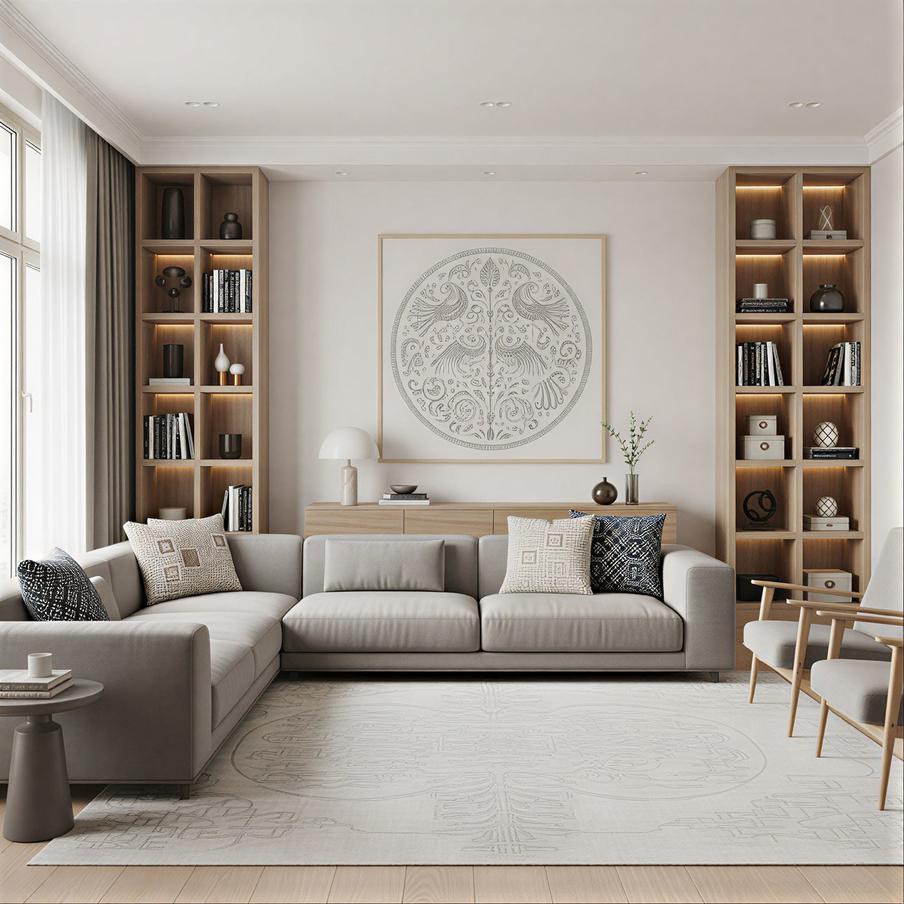 Цветочные и русские традиционные узоры можно деликатно вписать в современный интерьер.