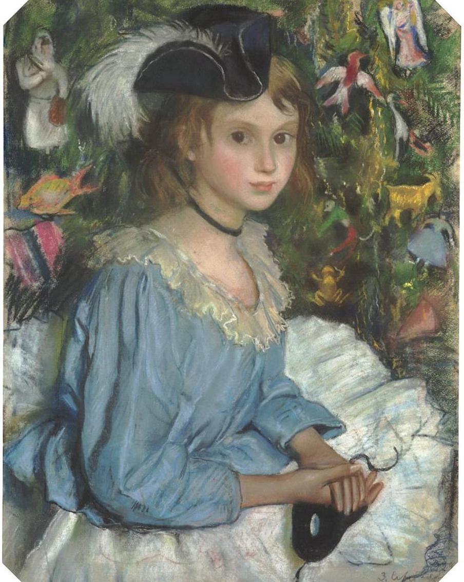 В числе тех, кто в тяжёлые послереволюционные годы отмечал Рождество, была и художница Зинаида Серебрякова. Этот портрет дочери Кати она написала в 1922 году. Работа выполнена пастелью – из-за безденежья Серебрякова больше не могла писать маслом на холсте. Ёлку, под которой сидит дочь художницы, организовал у себя дома её дядя, художник Александр Бенуа. 