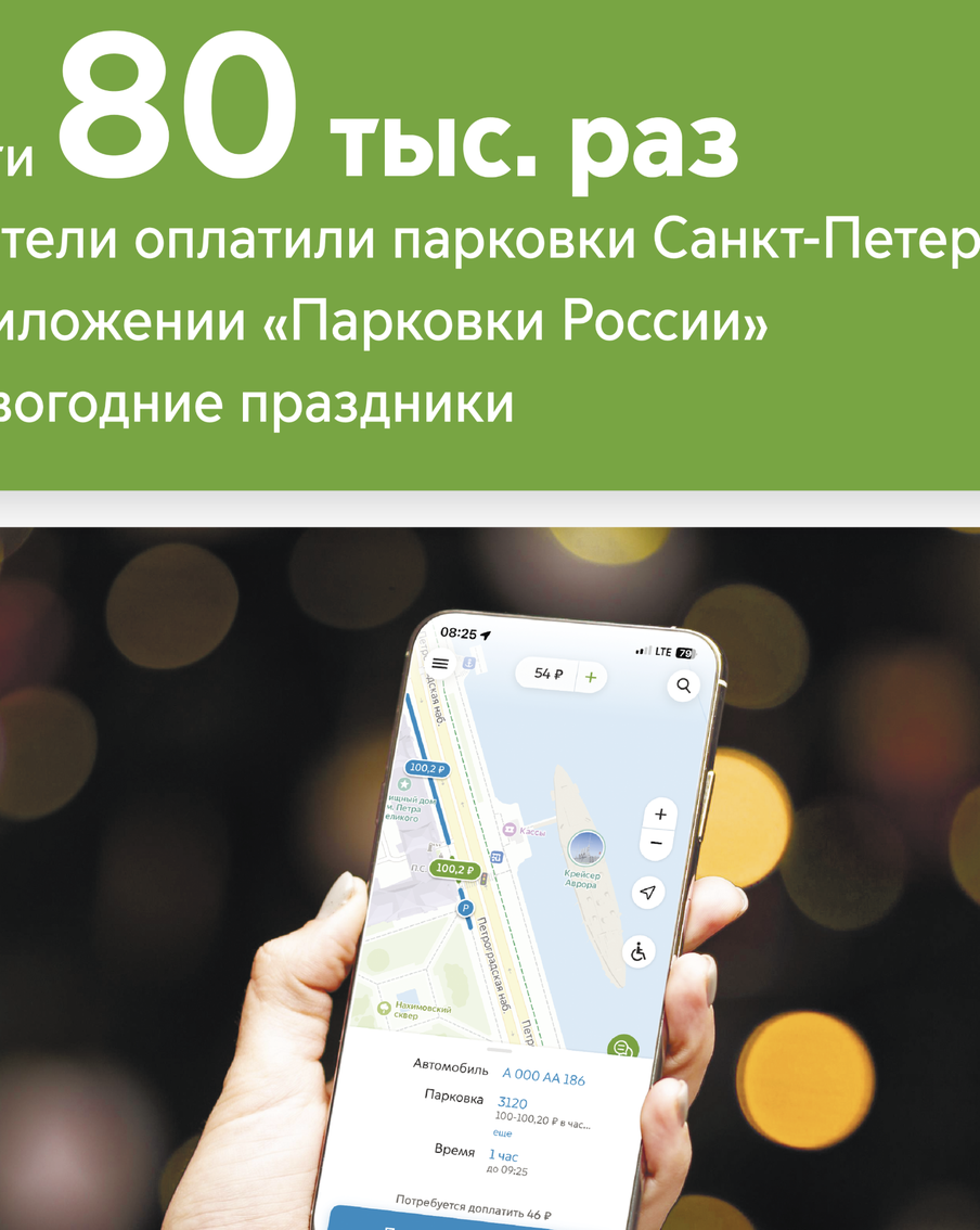 Почти 80 тысяч раз водители оплатили парковку на улицах Санкт-Петербурга в приложении "Парковки России" в праздники