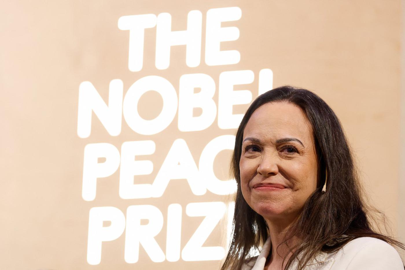 Мария Корина Мачадо в ходе визита в Осло, где ей присудили Нобелевскую премию мира.